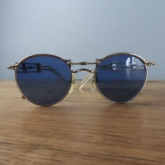 JEAN PAUL GAULTIER SILVER WITH BLUE LENS #56-0174 VINTAGE STEAMPUNK SUNGLASSES - Picture 5 of 9